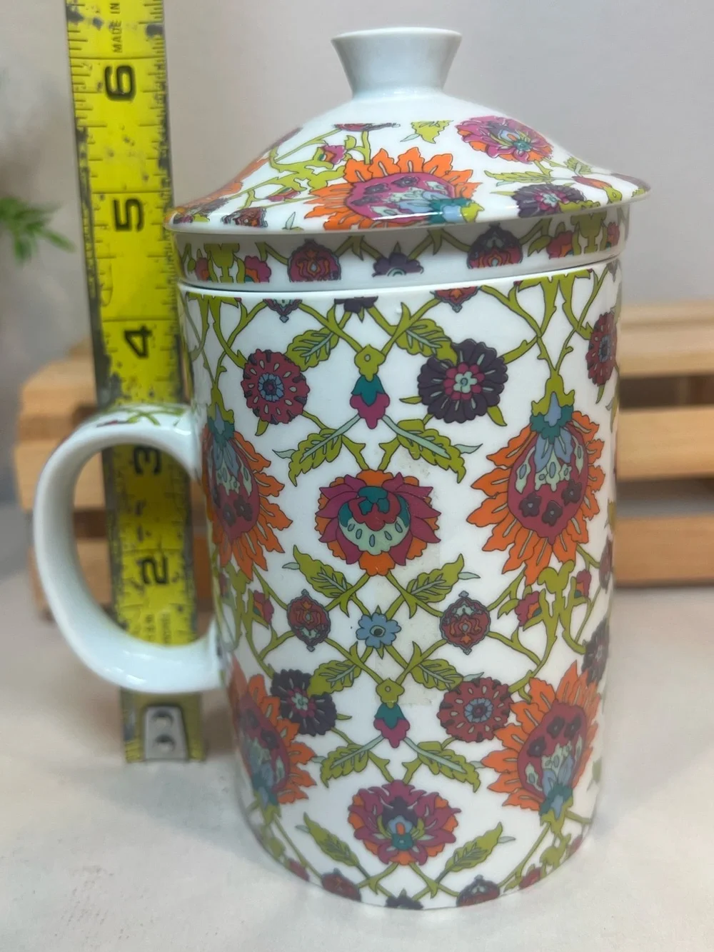 3-pc World Market Teacup, Loose-Leaf Infuser, and Lid 6” Combo | 12 oz. | Boho